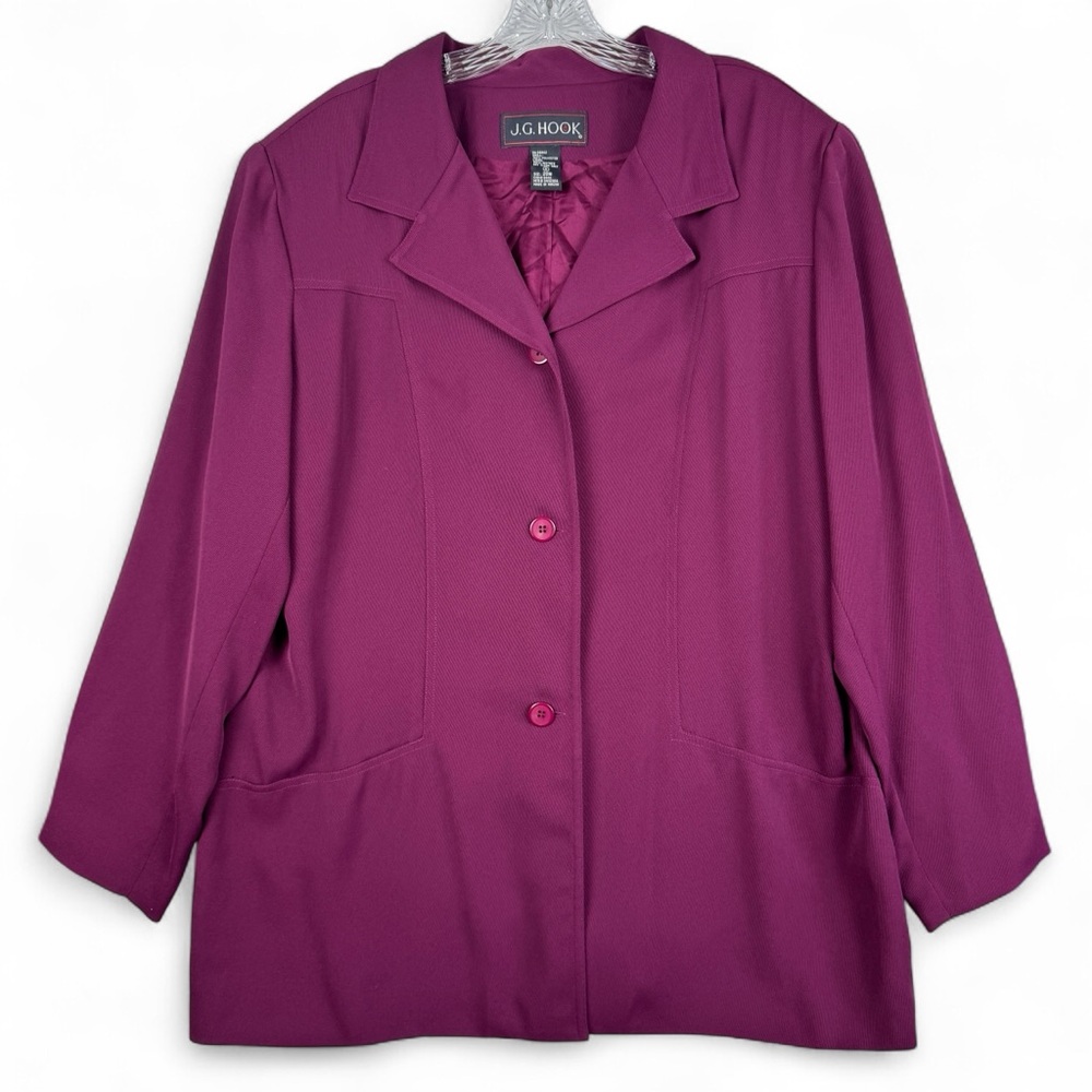 J G Hook Blazer Wine Purple Women Size 20W Welt Pockets Button Closure NWT